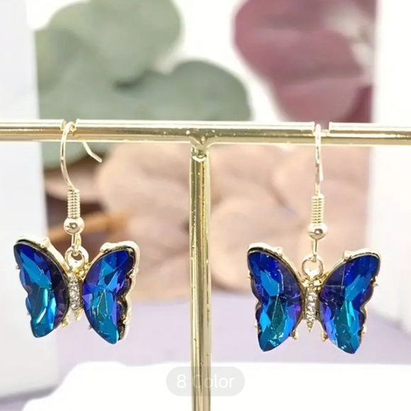 MYSTIC LONDON TOPAZ BLUE BUTTERFLY DANGLE EARRINGS STERLING 1 1/2 IN - Picture 1 of 1